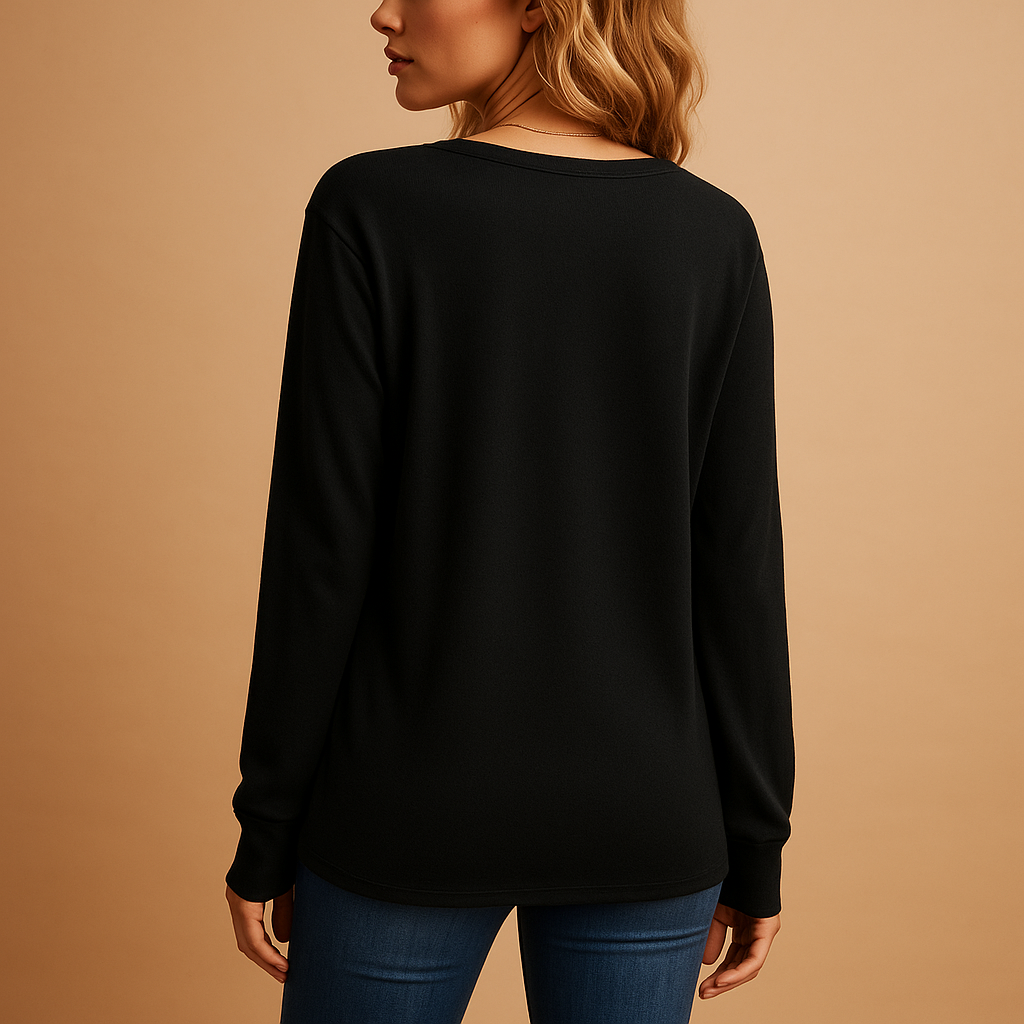 V-neck button blouse for women in black, white, red, green, or navy blue, with relaxed fit and elegant everyday style.
