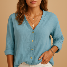 V-neck minimalist blouse for women with a flattering cut and elegant simplicity, perfect for casual and semi-formal everyday looks.