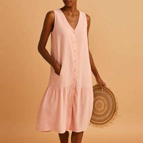 V-neck summer dress for women with a timeless silhouette and breezy fit, perfect for the beach, vacation, or warm evening outings.