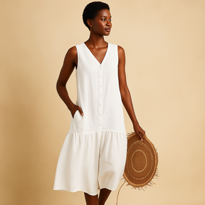 V-neck summer dress for women with a timeless silhouette and breezy fit, perfect for the beach, vacation, or warm evening outings.