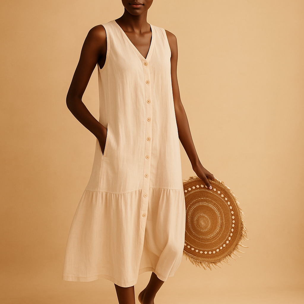 V-neck summer dress for women with a timeless silhouette and breezy fit, perfect for the beach, vacation, or warm evening outings.