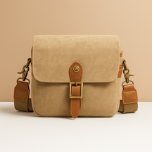 Men’s vintage DSLR camera bag made of water-resistant batik canvas with padded interior and versatile strap options for travel or studio use