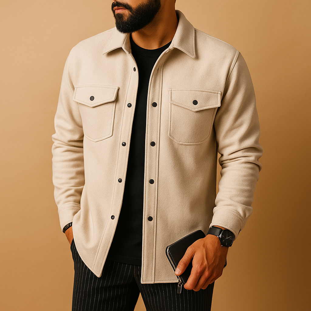 Men’s warm flannel long sleeve shirt with button closure and classic fit, available in apricot, black, grey, and yellow, perfect for autumn and winter wear.