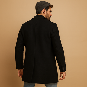 Men’s warm formal coat with relaxed fit and classic design, offering elegance and insulation for business, casual, and formal wear in autumn and winter.