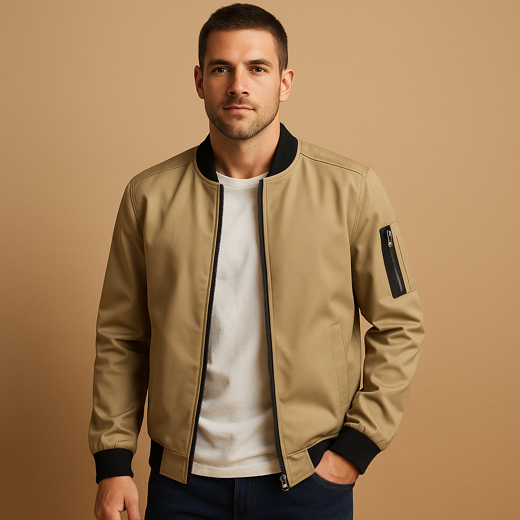 Men’s water-repellent spring jacket with a modern fit, ideal for transitional weather, casual outings, or formal occasions