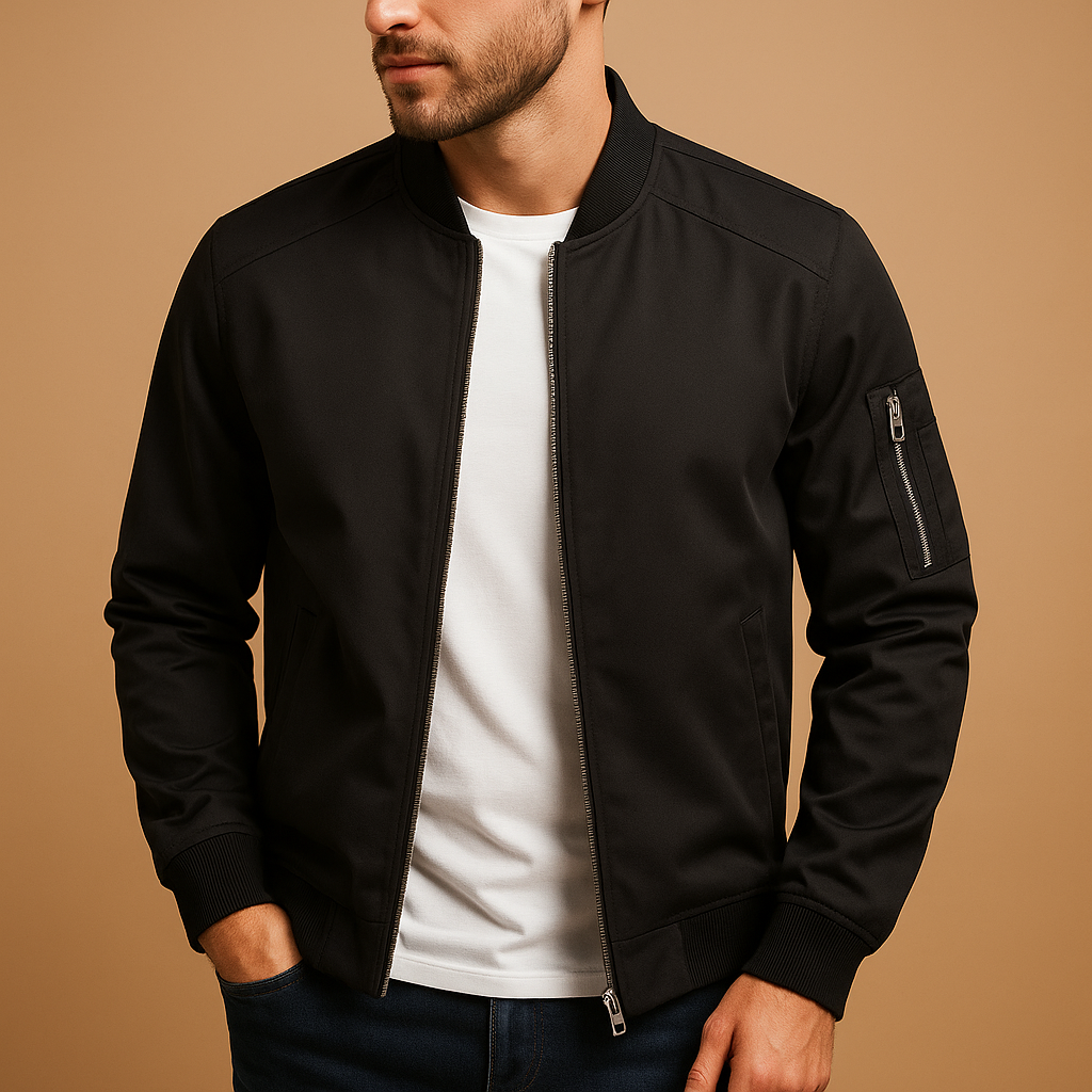 Men’s water-repellent spring jacket with a modern fit, ideal for transitional weather, casual outings, or formal occasions