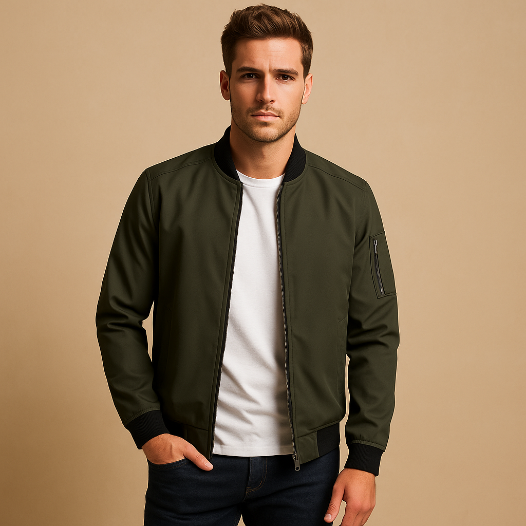 Men’s water-repellent spring jacket with a modern fit, ideal for transitional weather, casual outings, or formal occasions