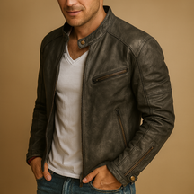 Men’s waterproof biker jacket with zipper and tailored fit, perfect for daily wear, autumn, winter, and rainy days.