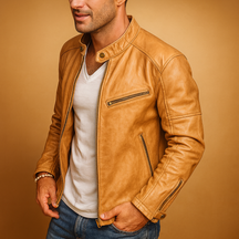 Men’s waterproof biker jacket with zipper and tailored fit, perfect for daily wear, autumn, winter, and rainy days.