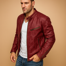 Men’s waterproof biker jacket with zipper and tailored fit, perfect for daily wear, autumn, winter, and rainy days.