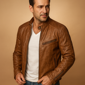 Men’s waterproof biker jacket with zipper and tailored fit, perfect for daily wear, autumn, winter, and rainy days.