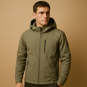 Men’s waterproof and breathable windbreaker with zip pockets, ideal for outdoor adventures, sports, and daily wear.
