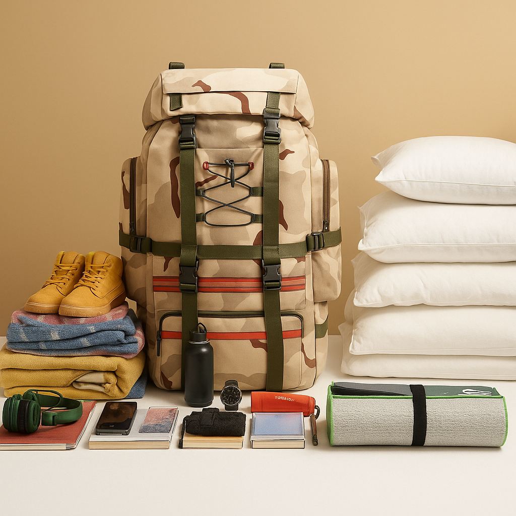 Waterproof hiking backpack for men with 130L capacity, ergonomic straps, and tear-resistant material for camping and trekking adventures.