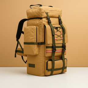 Waterproof hiking backpack for men with 130L capacity, ergonomic straps, and tear-resistant material for camping and trekking adventures.