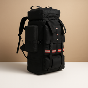 Waterproof hiking backpack for men with 130L capacity, ergonomic straps, and tear-resistant material for camping and trekking adventures.