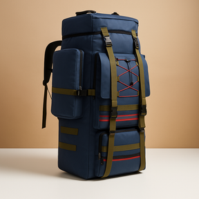 Waterproof hiking backpack for men with 130L capacity, ergonomic straps, and tear-resistant material for camping and trekking adventures.