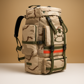 Waterproof hiking backpack for men with 130L capacity, ergonomic straps, and tear-resistant material for camping and trekking adventures.