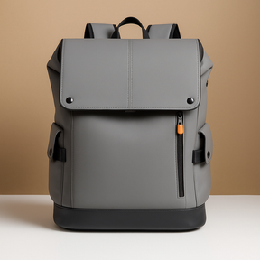 Waterproof leather laptop backpack for men with 15.6-inch laptop sleeve, headphone port, and charging pocket, perfect for work or travel.