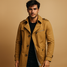 Men’s waterproof trench coat with classic double-breasted design, offering protection against rain and wind for formal and casual wear.