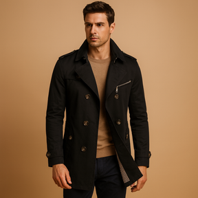 Men’s waterproof trench coat with classic double-breasted design, offering protection against rain and wind for formal and casual wear.