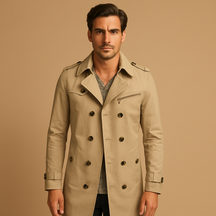 Men’s waterproof trench coat with classic double-breasted design, offering protection against rain and wind for formal and casual wear.