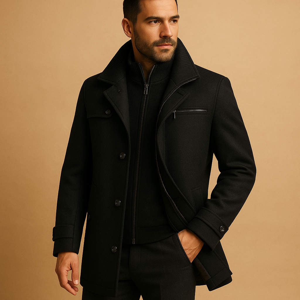 Men’s waterproof winter jacket with breathable material, adjustable cuffs, zip closure, and pockets, ideal for cold and rainy weather