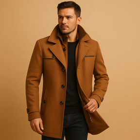 Men’s waterproof winter jacket with breathable material, adjustable cuffs, zip closure, and pockets, ideal for cold and rainy weather