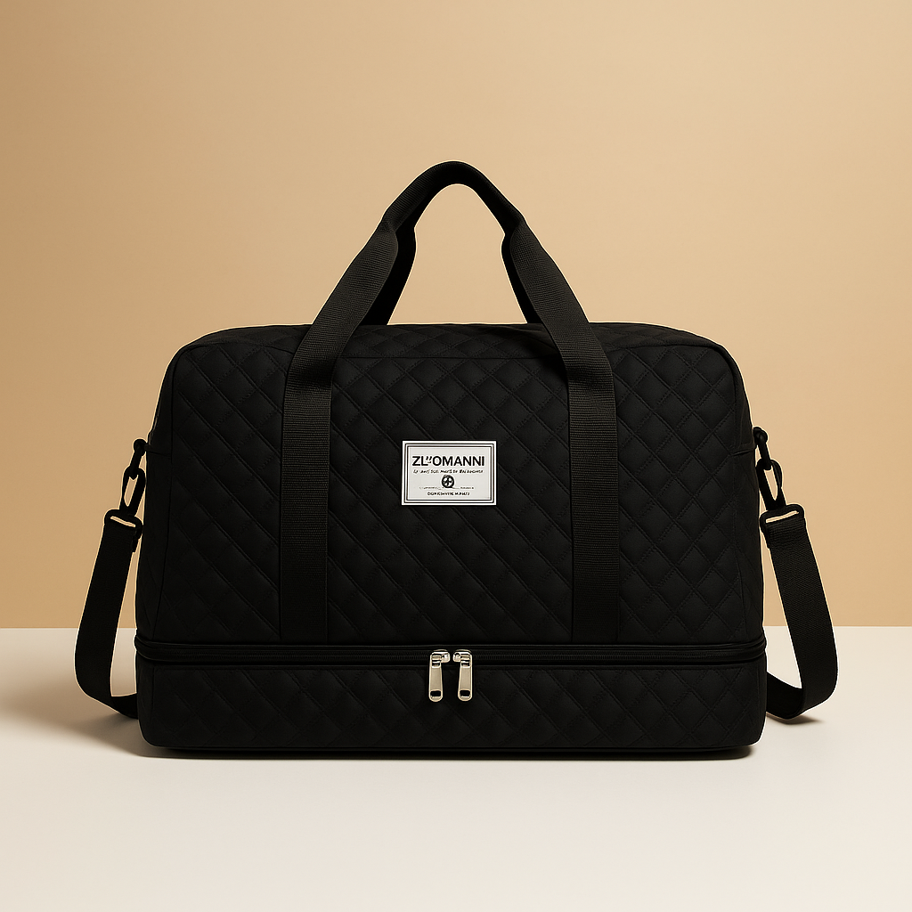 Weekender duffle bag for women with separate shoe compartment, TSA-compliant carry-on design, and water-resistant finish for stylish and organised travel.