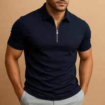 Men’s slim fit polo shirt with modern zip collar, breathable and odor-resistant fabric — ideal for smart casual or everyday wear.