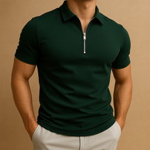 Men’s slim fit polo shirt with modern zip collar, breathable and odor-resistant fabric — ideal for smart casual or everyday wear.