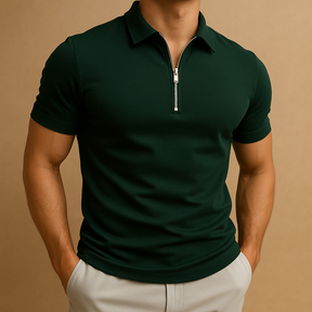 Men’s slim fit polo shirt with modern zip collar, breathable and odor-resistant fabric — ideal for smart casual or everyday wear.