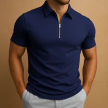 Men’s slim fit polo shirt with modern zip collar, breathable and odor-resistant fabric — ideal for smart casual or everyday wear.