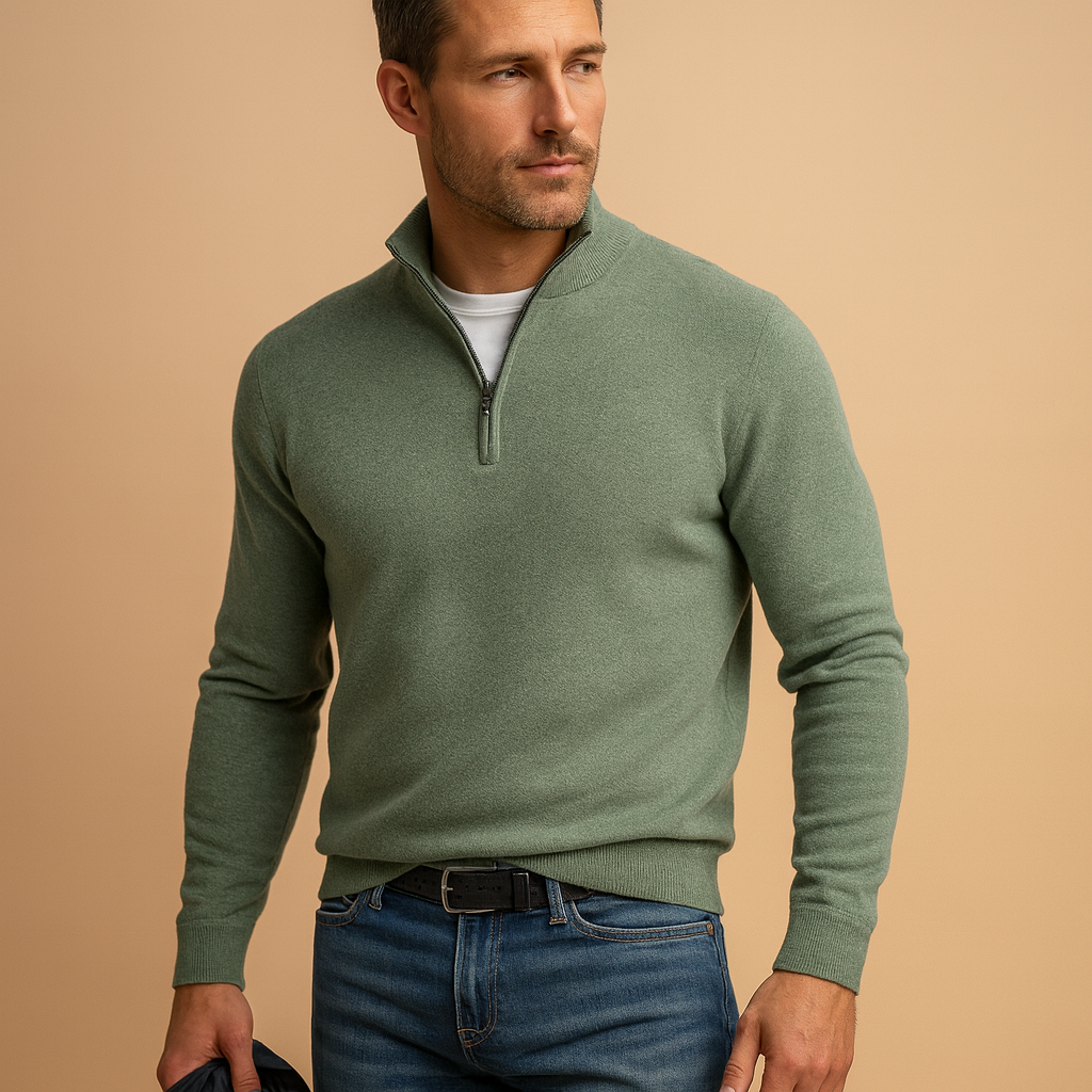 Zip-up cardigan for men in soft fabric with timeless design, perfect for autumn, winter, work, and casual wear.
