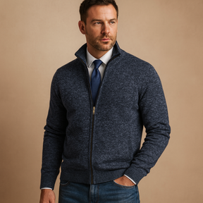 Versatile men’s zipped cardigan with modern design, warm and comfortable for autumn, winter, work, leisure, and casual wear.